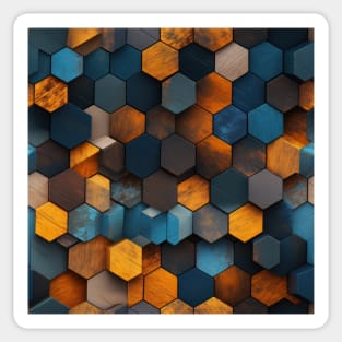 Geometric Timber: Crystalline Hexagons in Amber and Blue Sticker